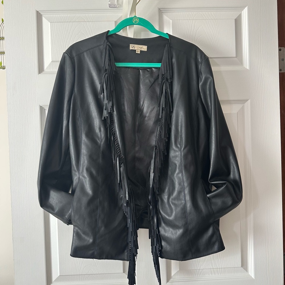 😎DG2 by Diane Gilman Soft Faux Leather Fringe Jacket - Large